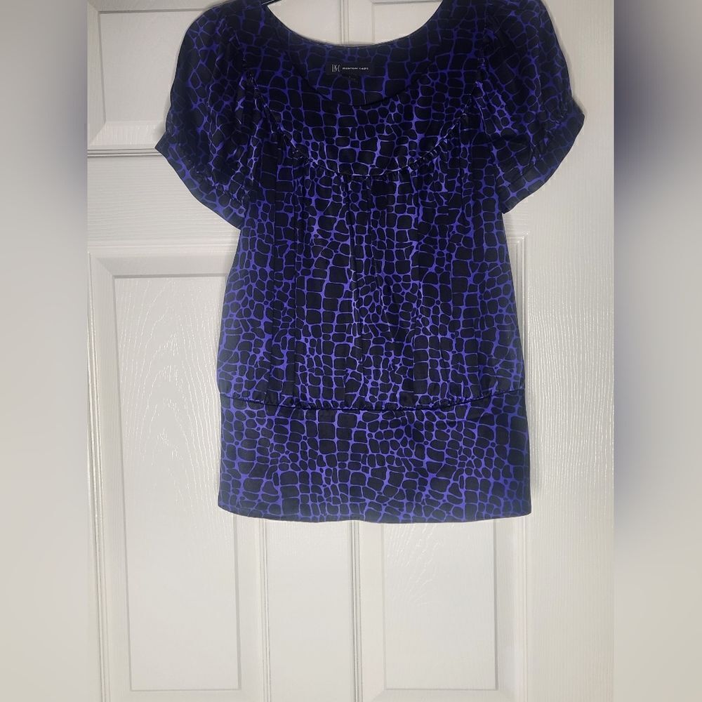 INC International Concepts 6 Purple Black 100% SILK SchSlv Women’s Top Blouse